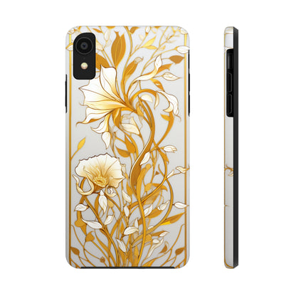 Gold floral Elegance: Art Deco Stained Glass iPhone Case | Vintage Glamour & Modern Protection for iPhone Models 11 through 14 Pro Max