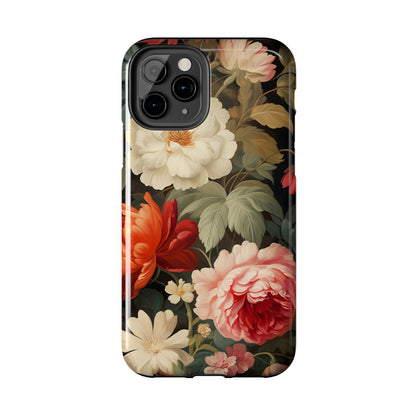 Vintage Floral Aesthetic Phone Tough Case | Antique Elegance for iPhone 11, 12, 13, 14