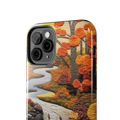 Enchanting Fall Landscape Phone Case | Vintage Boho Embroidery Style