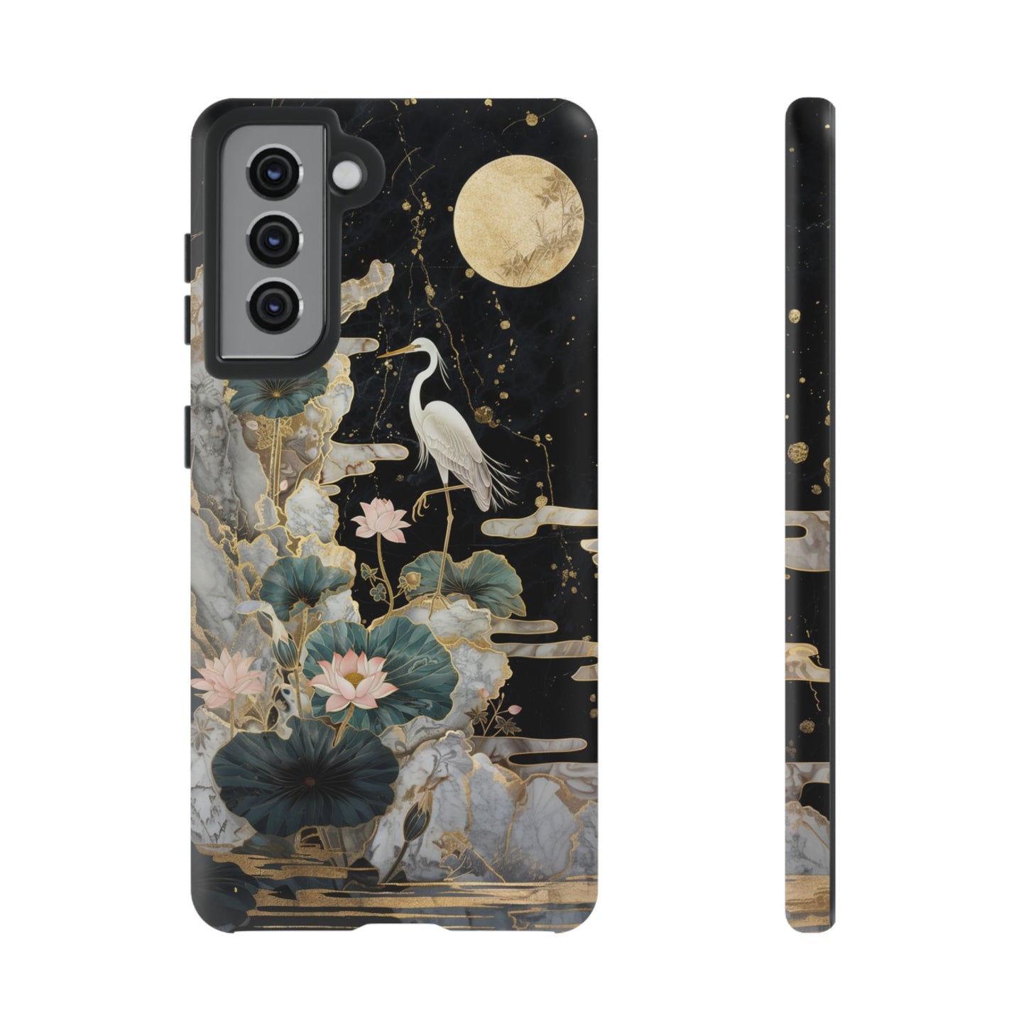 Heron and Moon Floral Zen Art Phone Case