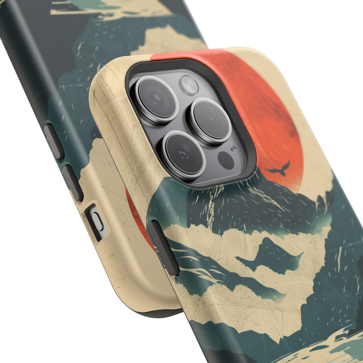 Retro iPhone Case Mountain Sunset Lake Reflection MagSafe Phone Case