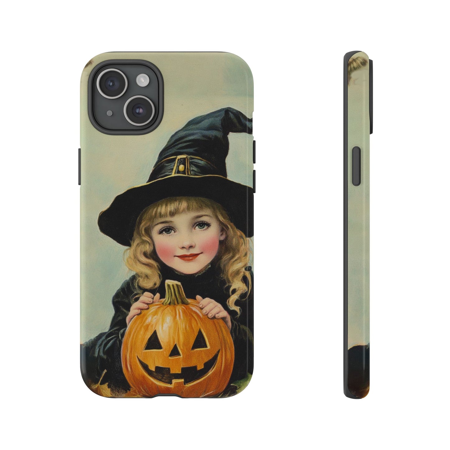 Vintage Halloween Card Witch and Jack-o'-lantern Phone Cover