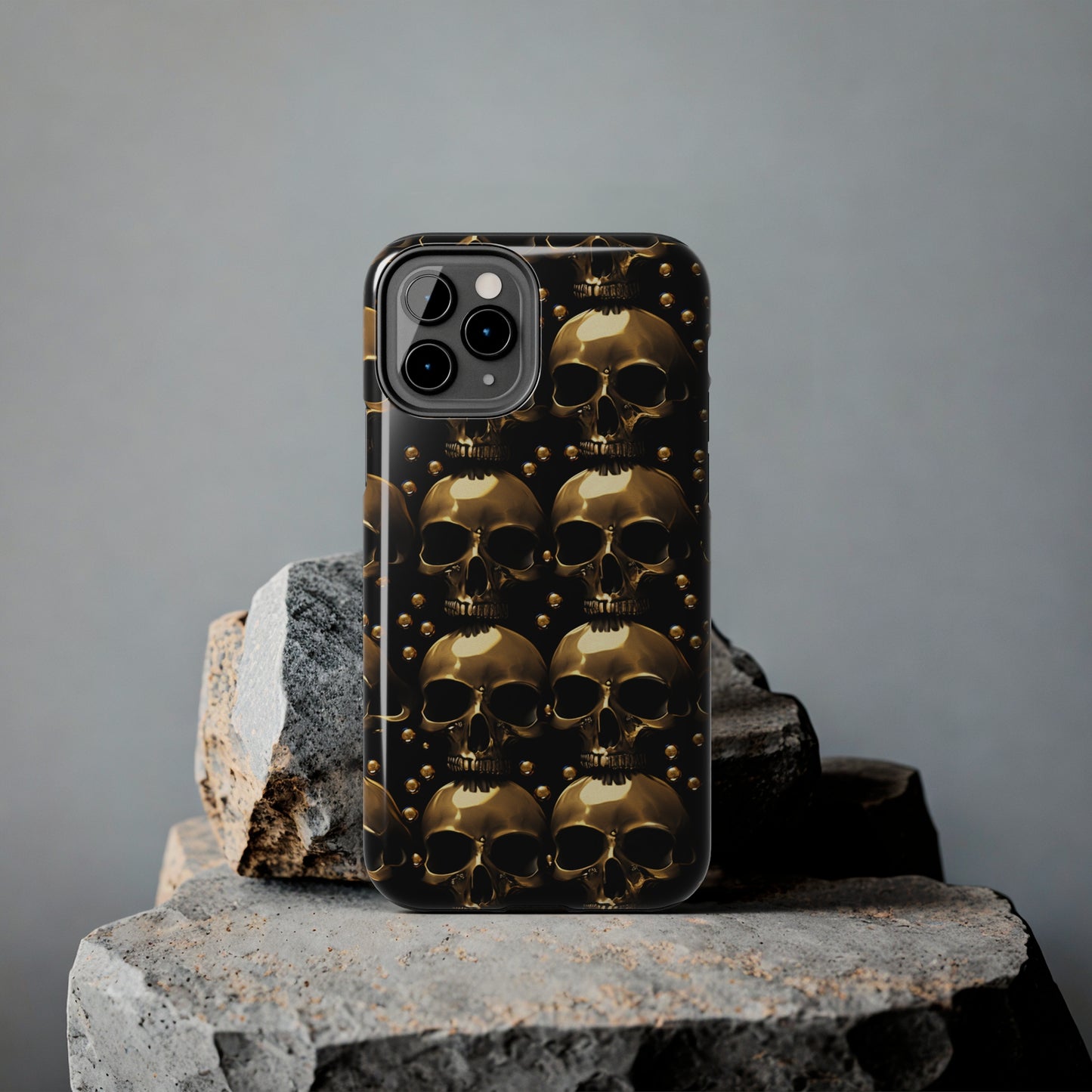 iPhone Case Golden Enigma: Where Goth Meets Glamour | Gold Skulls iPhone Tough Case