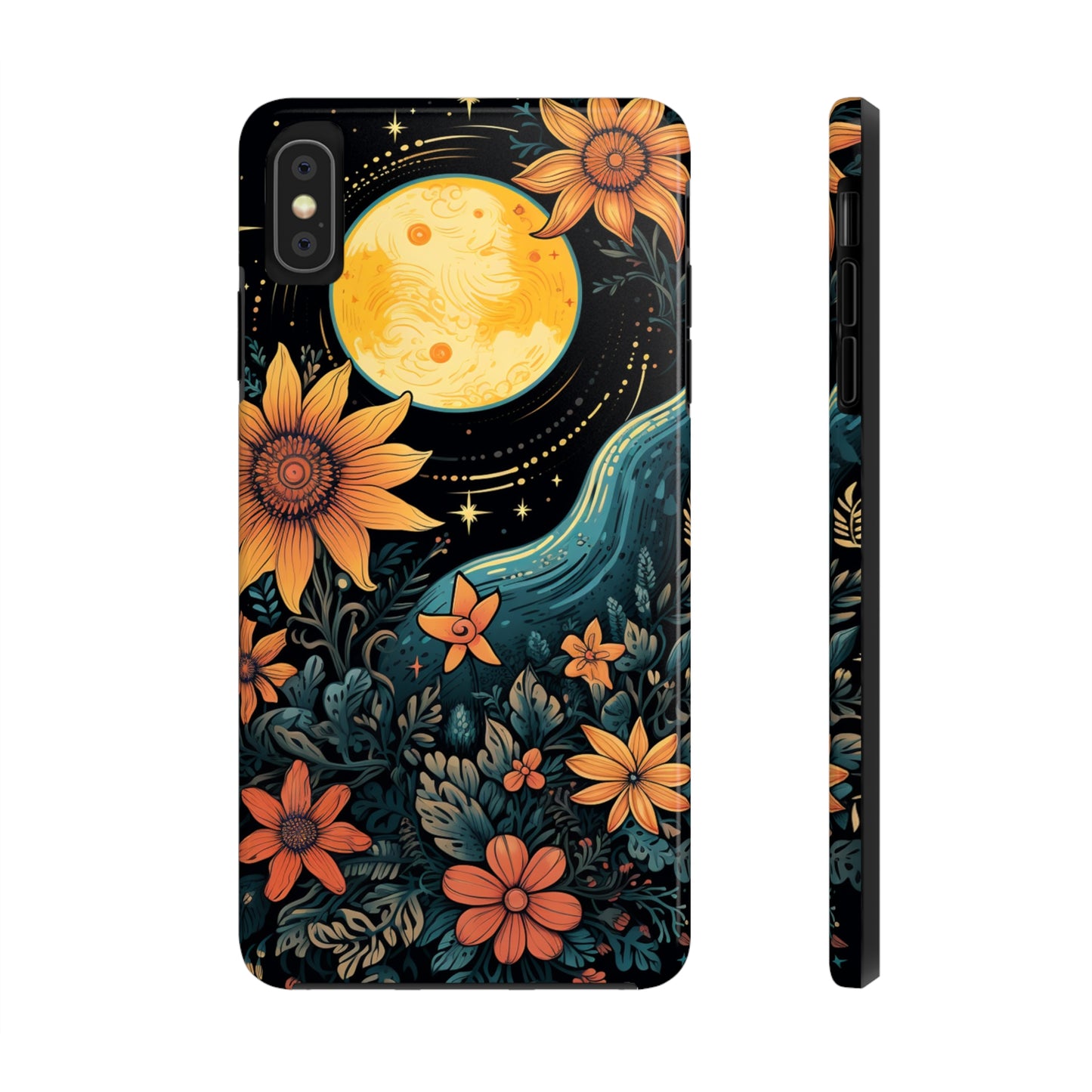 Boho Meets Cottagecore: Floral Sun, Moon & Stars iPhone Case – A Celestial Delight