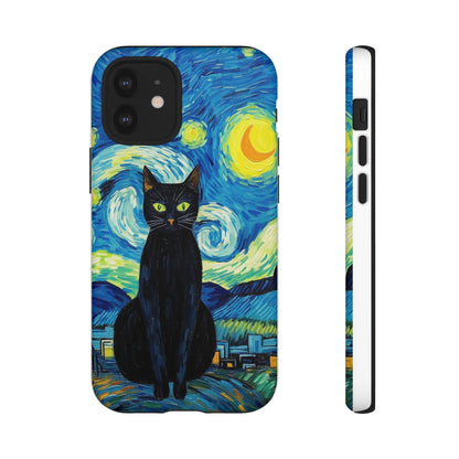 Starry Night Van Gogh Black Cat iPhone, Samsung Galaxy, Google Pixel  Case | Embrace Artistic Whimsy and Feline Charm