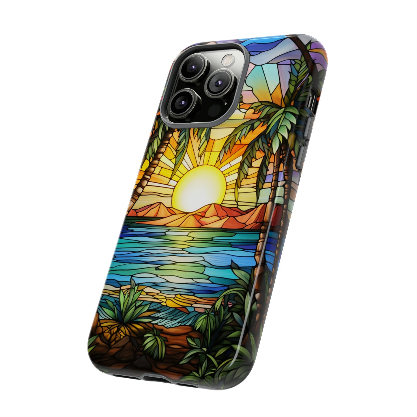 Tropical Stained Glass Sunset Beach