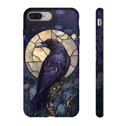 Halloween Phone Case Purple Raven Stained Glass Style Spooky Moon Phone Cover