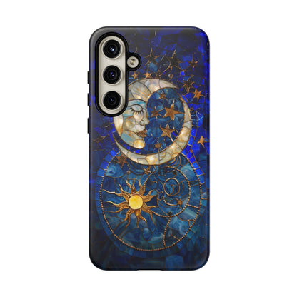 Celestial Stained Glass Moon and Stars Phone Case, Night Sky iPhone 15 Case