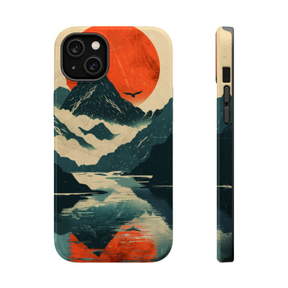 Retro iPhone Case Mountain Sunset Lake Reflection MagSafe Phone Case