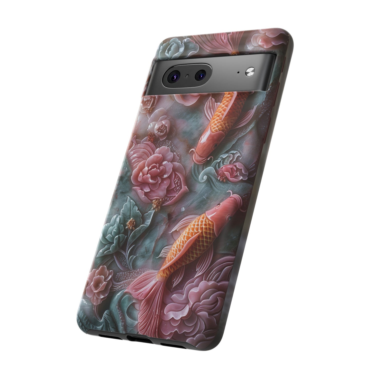 Pink Marble Fish Asian Jade Carving Koi Art Phone Case