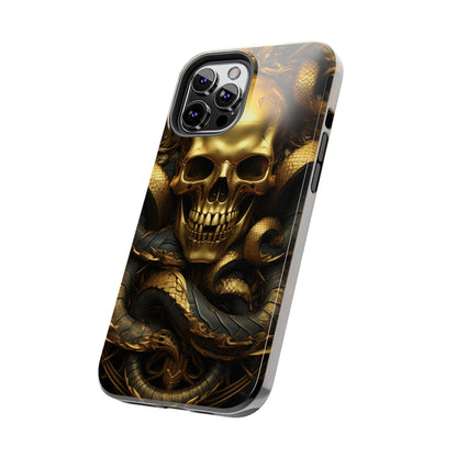 iPhone 14 Case Dark Elegance: Gold Skulls and Snakes Tough iPhone Case | An Edgy Goth Delight