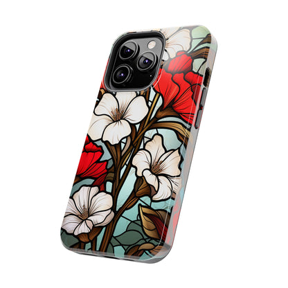 Red and White Floral Stained Glass iPhone Case