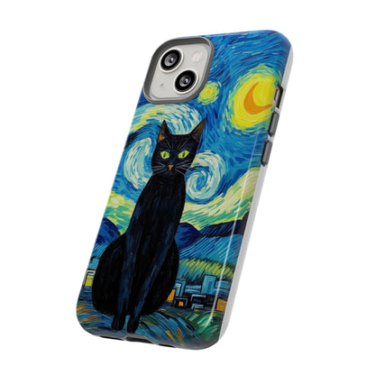 Starry Night Van Gogh Black Cat iPhone, Samsung Galaxy, Google Pixel  Case | Embrace Artistic Whimsy and Feline Charm