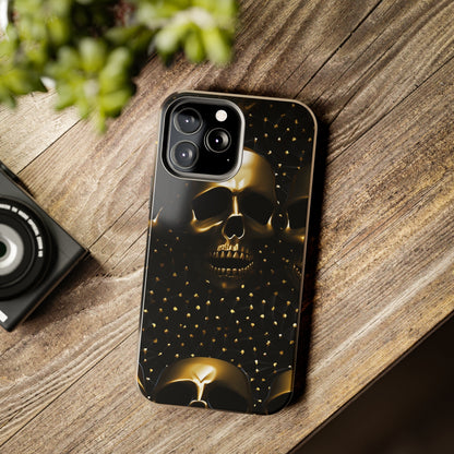 iPhone Tough Case | Dark Decadence: Gothic Gold Skulls and Studs  | Unveil Your Edgy Elegance