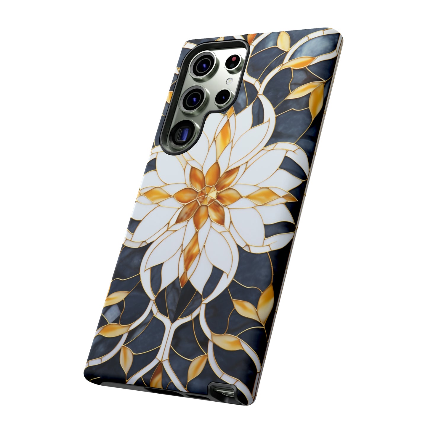 Art Deco Floral Gold & Blue Mosaic