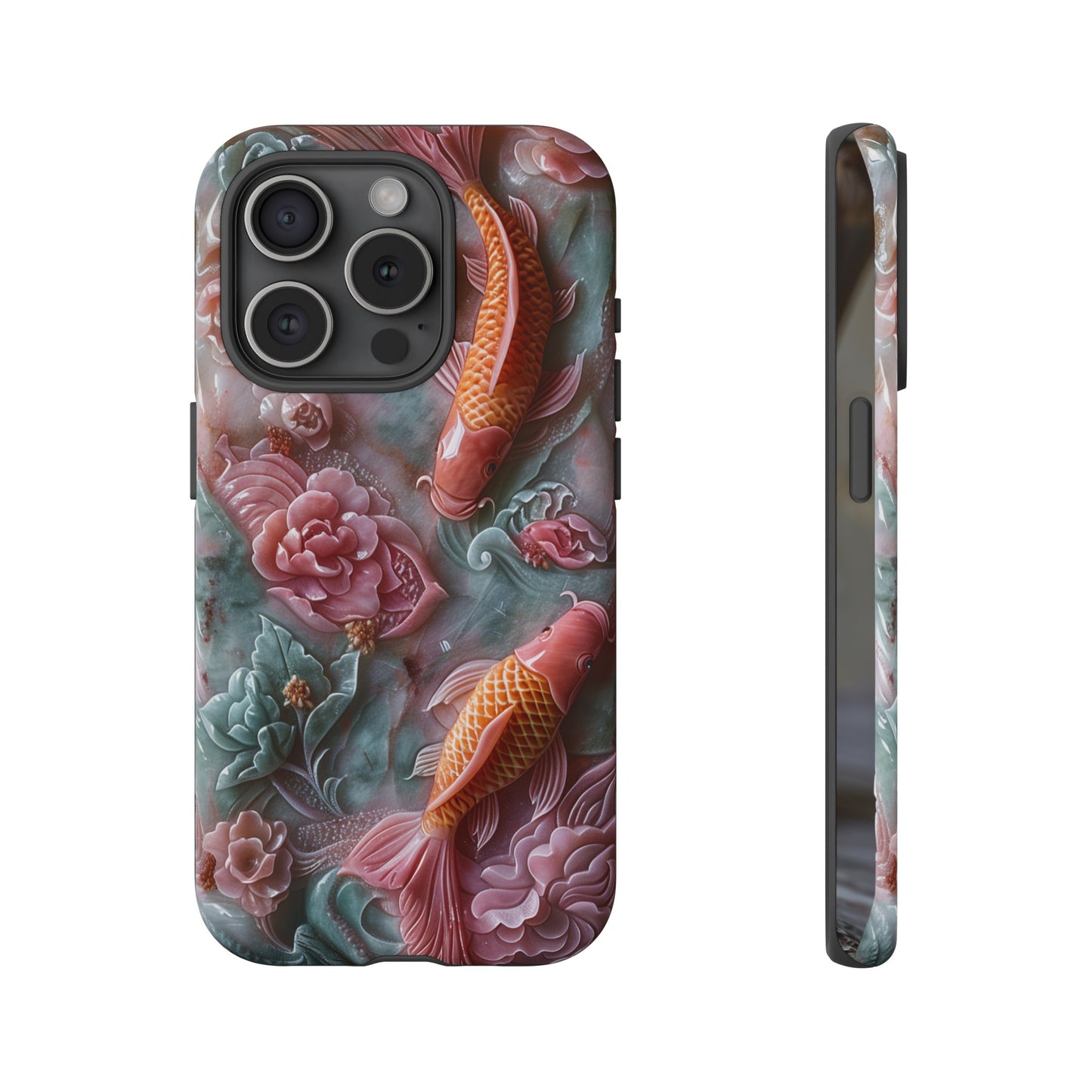 Pink Marble Fish Asian Jade Carving Koi Art Phone Case