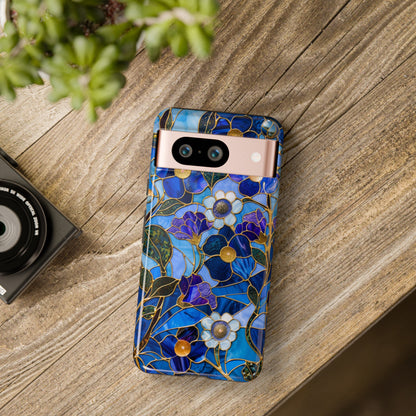 Blue Floral Stained Glass Gold Inlay Wild Flowers Phone Case