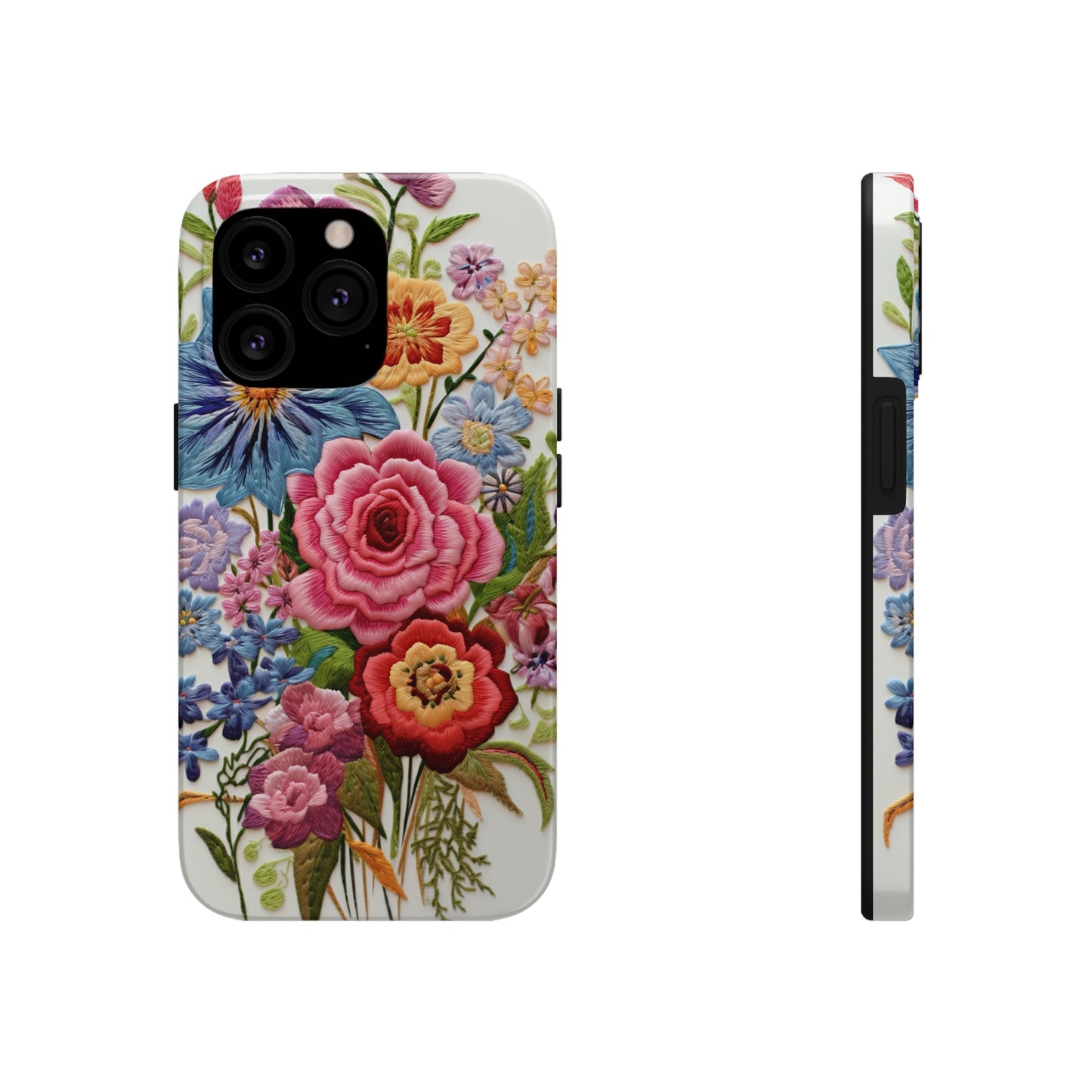 Embroidery Style Floral Aesthetic Flowers in Retro Vintage Tough Case iPhone Case