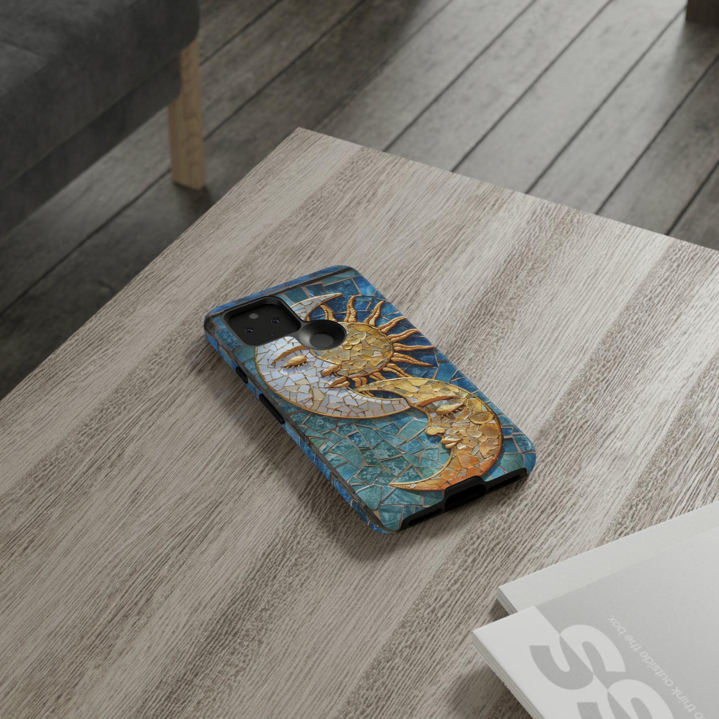 Boho Sun and Moon Mosaic Tile Stained Glass Phone Case