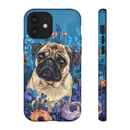 Cute Pug Dog Blue Floral Design Phone Case