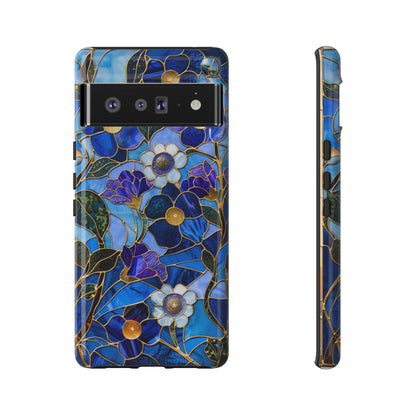 Blue Floral Stained Glass Gold Inlay Wild Flowers Phone Case