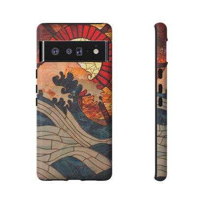 Japanese Rising Sun Phone Case Stained Glass Ocean Wave