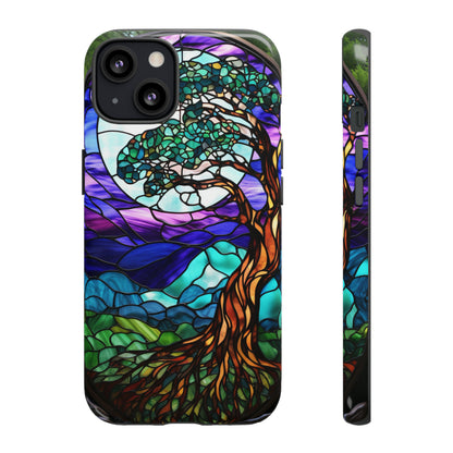 Stained Glass Mosaic Tile Tree in Moonlight