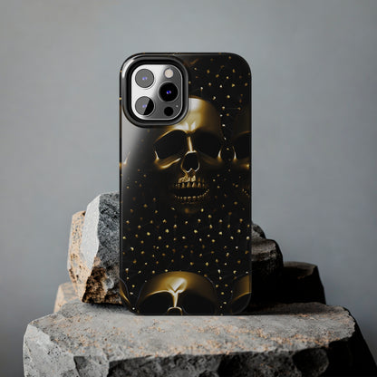 iPhone Tough Case | Dark Decadence: Gothic Gold Skulls and Studs  | Unveil Your Edgy Elegance