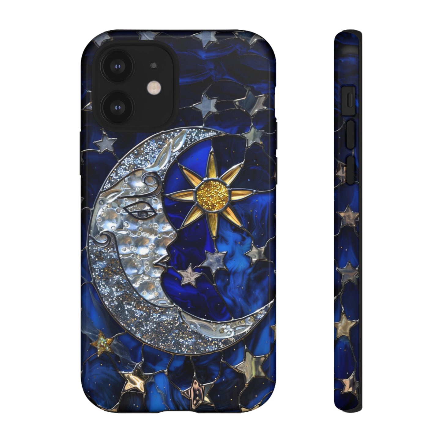 Cosmic Moon & Stars Stained Glass Starry Night Phone Case