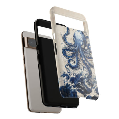 Vintage Japanese Art Style Blue Octopus and Waves Phone Cover