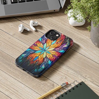 Stained Glass Tough iPhone Case | Trippy Psychedelic Colorful Flowers Floral Aesthetic Retro iPhone 14 Plus 13 12 7 8 Se Trendy Hippie Boho