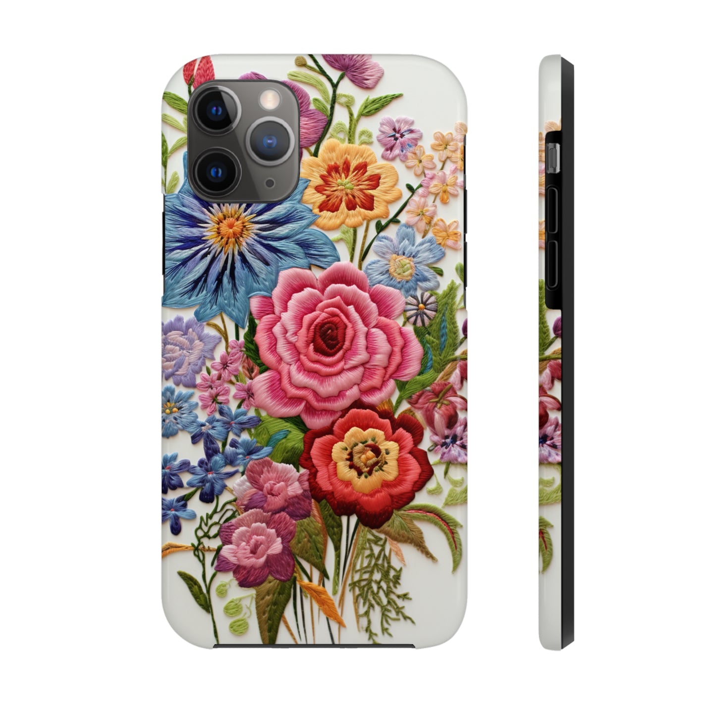 Embroidery Style Floral Aesthetic Flowers in Retro Vintage Tough Case iPhone Case