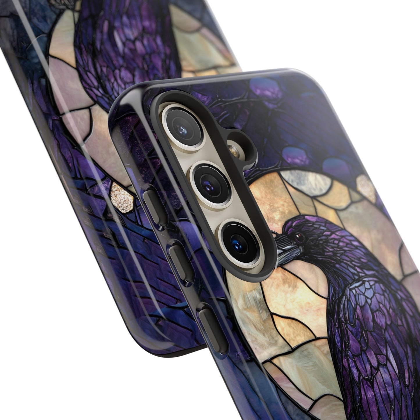 Halloween Phone Case Purple Raven Stained Glass Style Spooky Moon Phone Cover