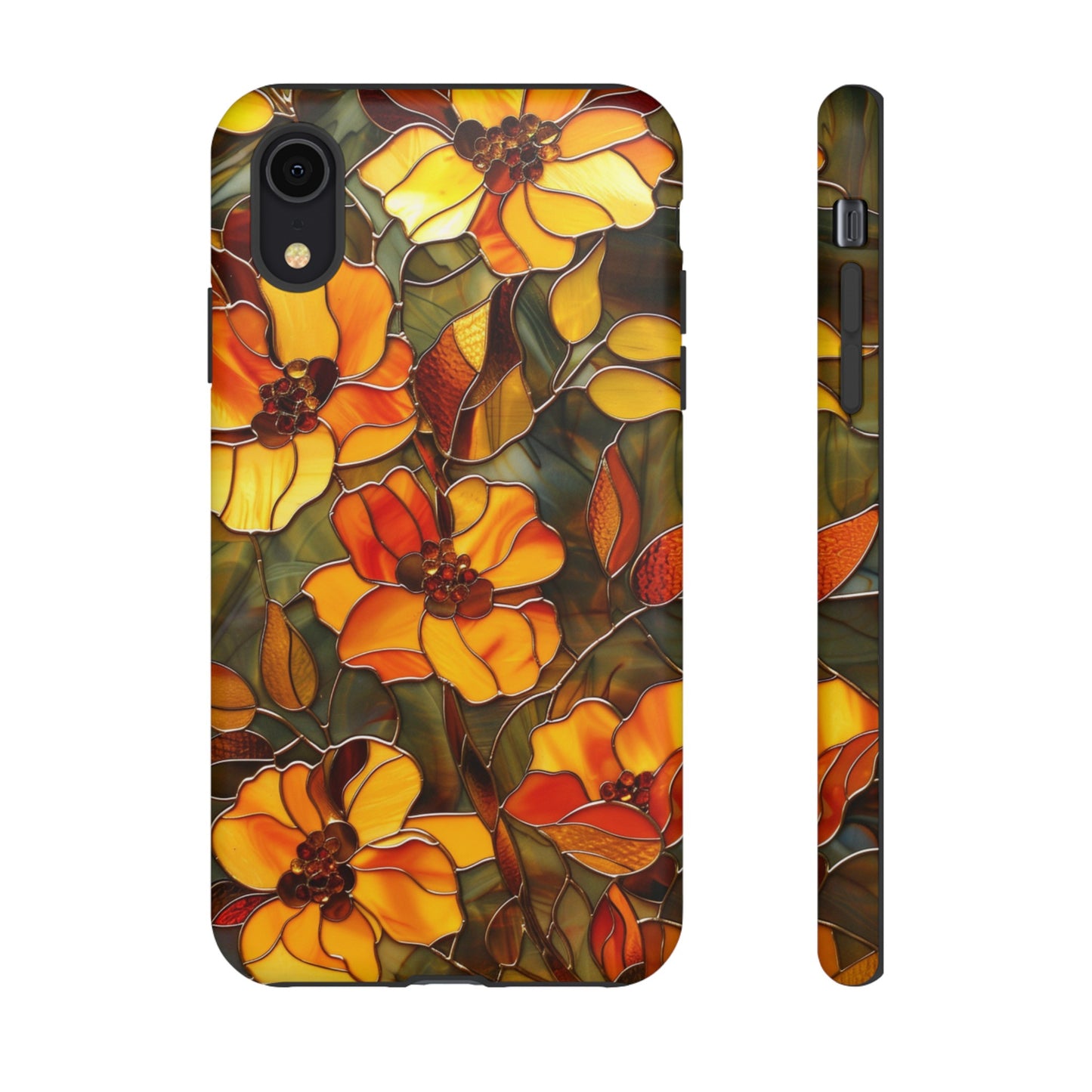 Orange Floral Phone Case Stained Glass Style