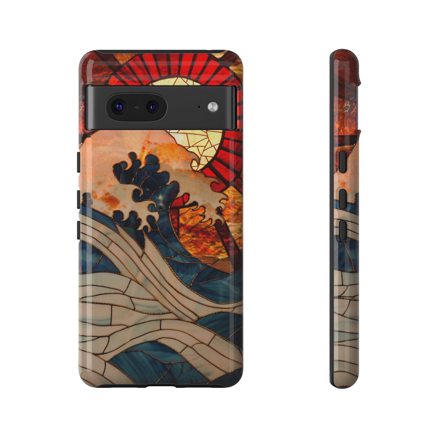 Japanese Rising Sun Phone Case Stained Glass Ocean Wave