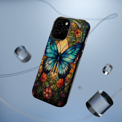 Butterfly Stained Glass MagSafe iPhone Case | Floral Aesthetic Art Retro Phone Tough Case iPhone 14 Plus 13 12 7 8 SE Hippie Boho Style