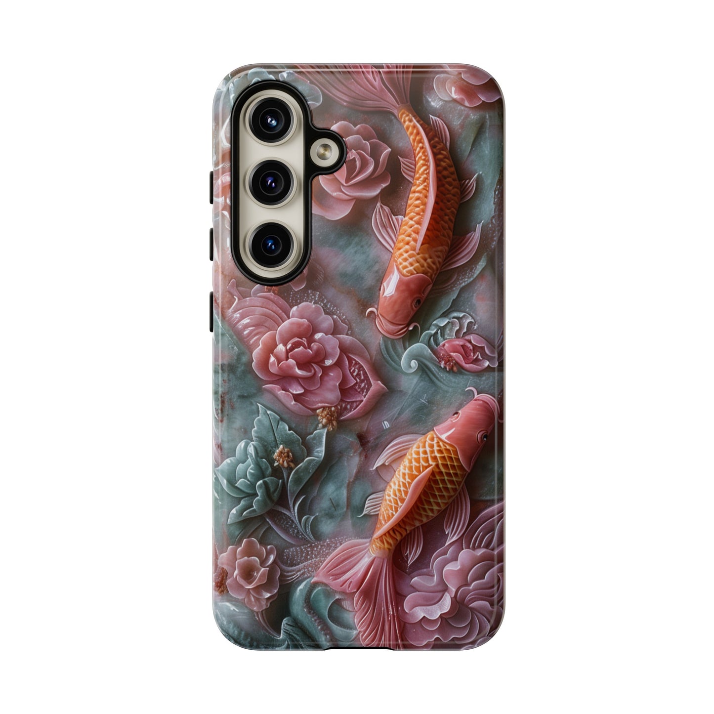 Pink Marble Fish Asian Jade Carving Koi Art Phone Case