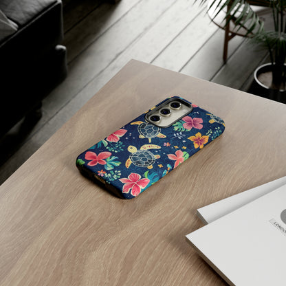 Undersea Floral Blue Sea Turtle Phone Case