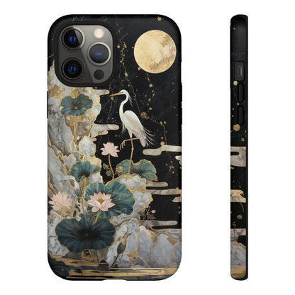 Heron and Moon Floral Zen Art Phone Case