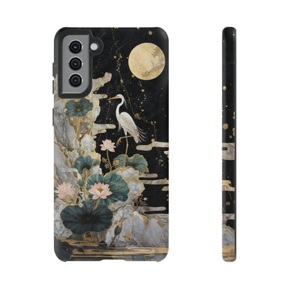 Heron and Moon Floral Zen Art Phone Case