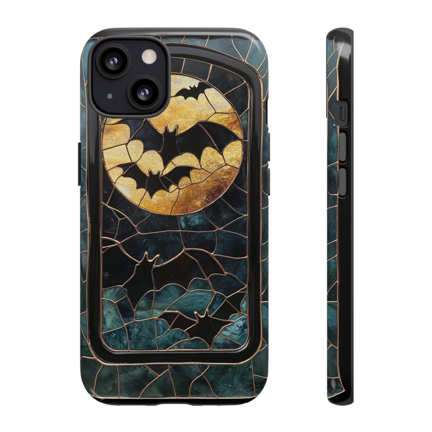 Halloween Phone Case Bats Stained Glass Style Spooky Moon Phone Cover