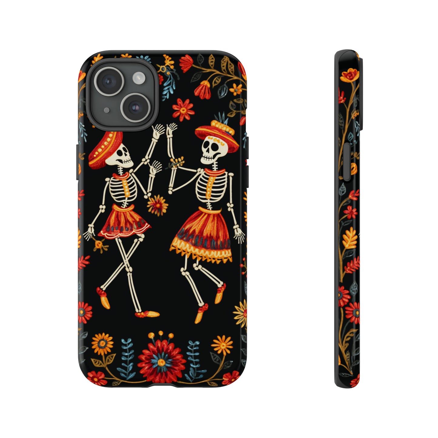 Dead Can Dance, iPhone 15 case, Floral Embroidery Skeletons | Whimsical Dance of the Departed for Google Pixel, iPhone & Samsung Galaxy