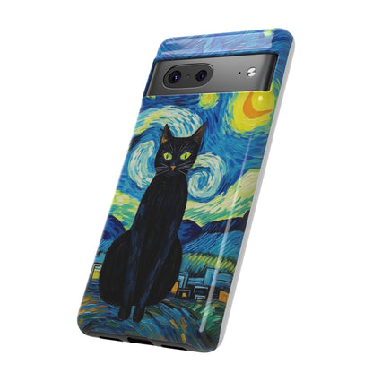 Starry Night Van Gogh Black Cat iPhone, Samsung Galaxy, Google Pixel  Case | Embrace Artistic Whimsy and Feline Charm