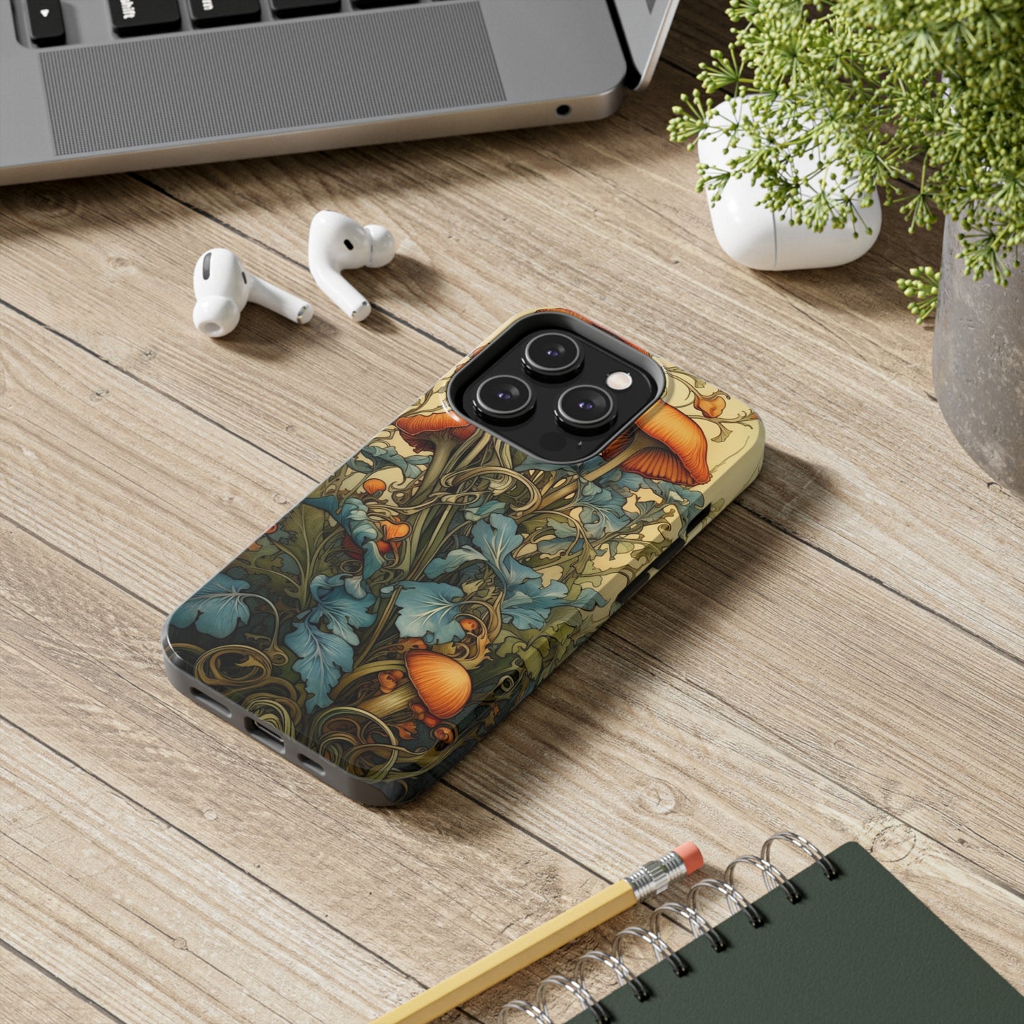 Vintage Mushroom iPhone Case Floral Aesthetic Art Nouveau Retro Phone Tough Case iPhone 14 Plus 13 12 7 8 SE Hippie Boho Style