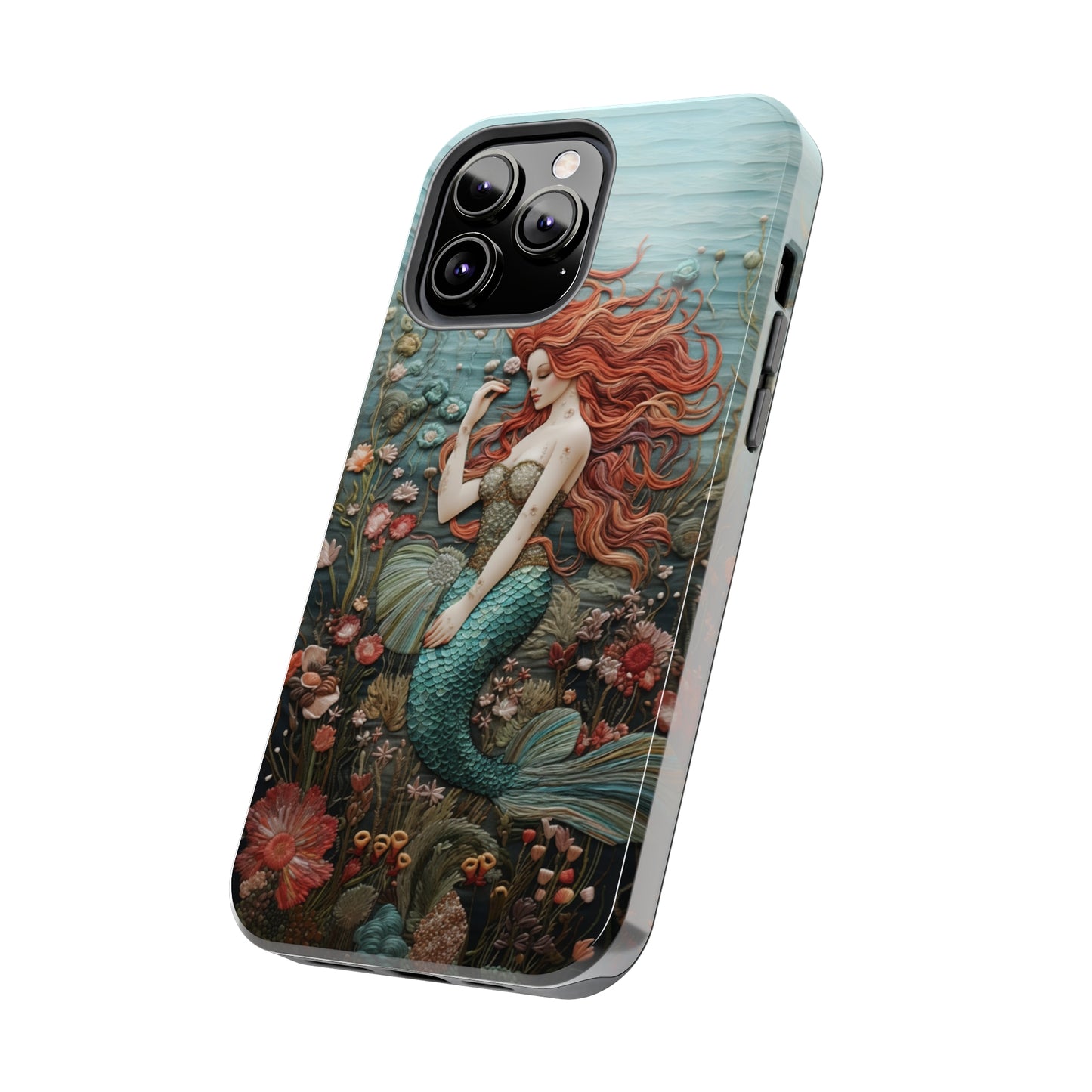 Siren's Song: Mermaid Elegance Apple Phone Case | Embroidery-Inspired iPhone Case