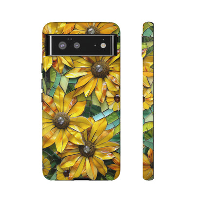 Yellow and Gold Daisy Mosaic Stained Glass Phone Case for iPhone 15, 14, Pro Max, 13, 12 & Samsung Galaxy S23, S22, S21, Google Pixel