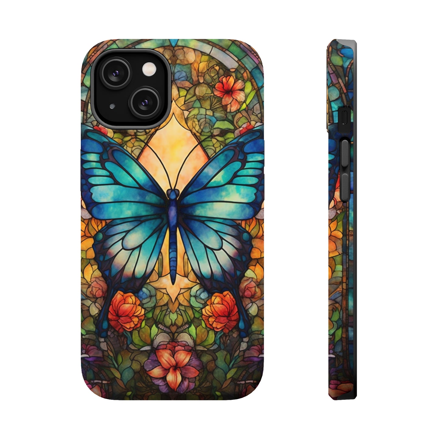 Butterfly Stained Glass MagSafe iPhone Case | Floral Aesthetic Art Retro Phone Tough Case iPhone 14 Plus 13 12 7 8 SE Hippie Boho Style