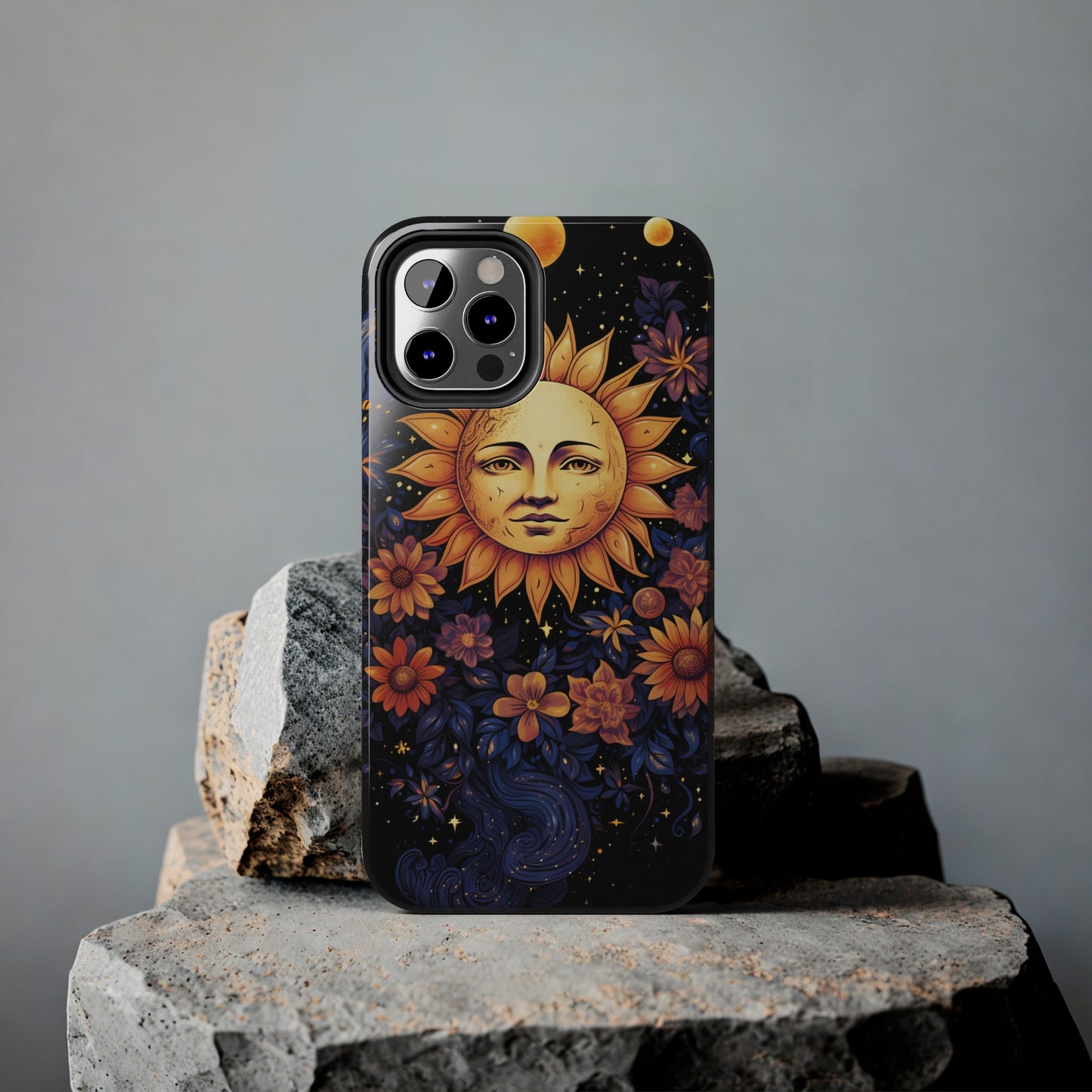 Cosmic Blooms: Floral Sun, Moon & Stars iPhone Case - Where Celestial Meets Botanical