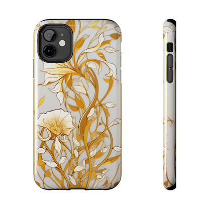 Gold floral Elegance: Art Deco Stained Glass iPhone Case | Vintage Glamour & Modern Protection for iPhone Models 11 through 14 Pro Max