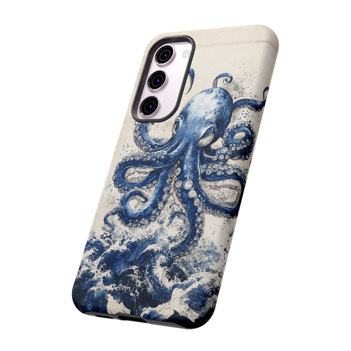 Vintage Japanese Art Style Blue Octopus and Waves Phone Cover